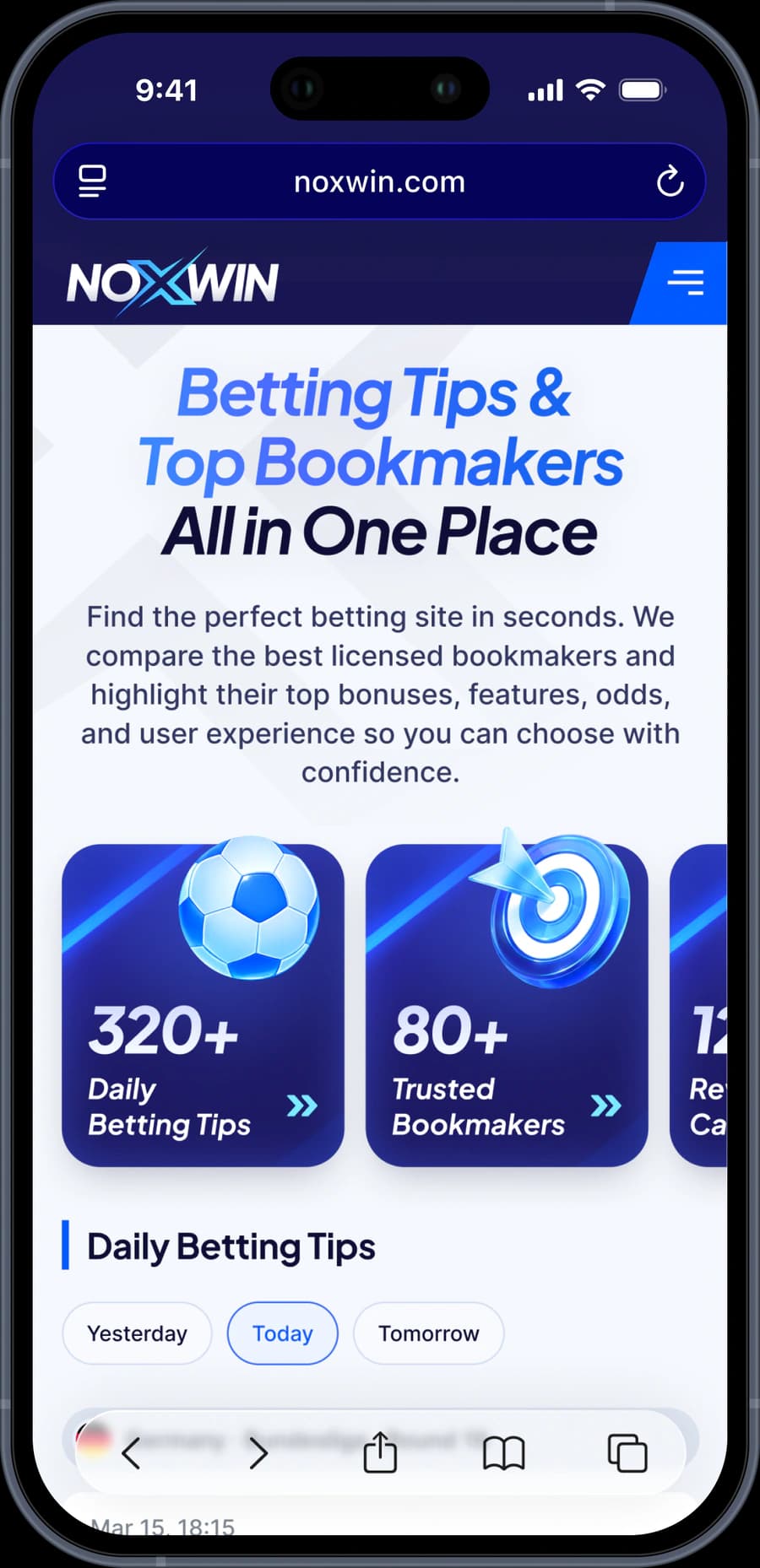 Noxwin mobile betting tips entry screen.