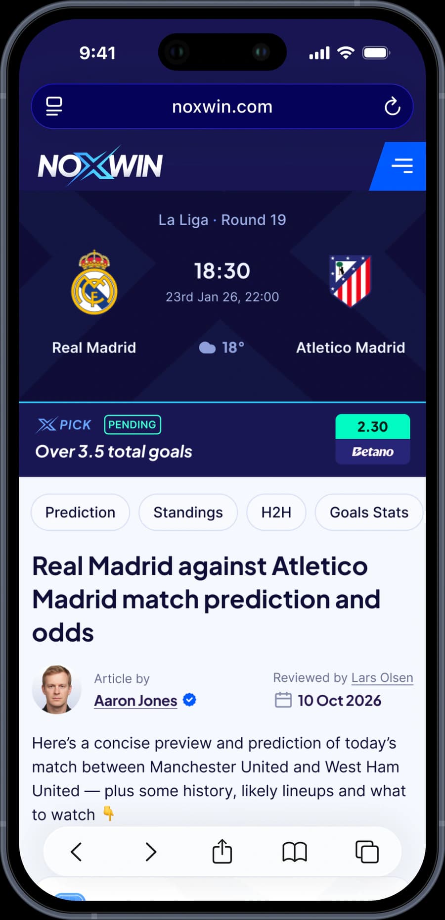 Noxwin mobile offer selection screen.