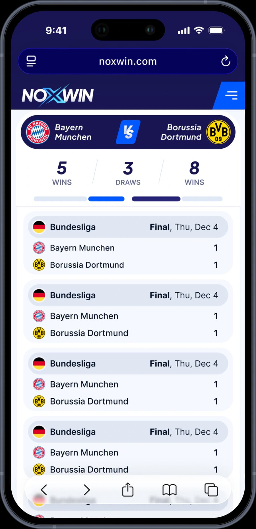 Noxwin mobile betting content screen.