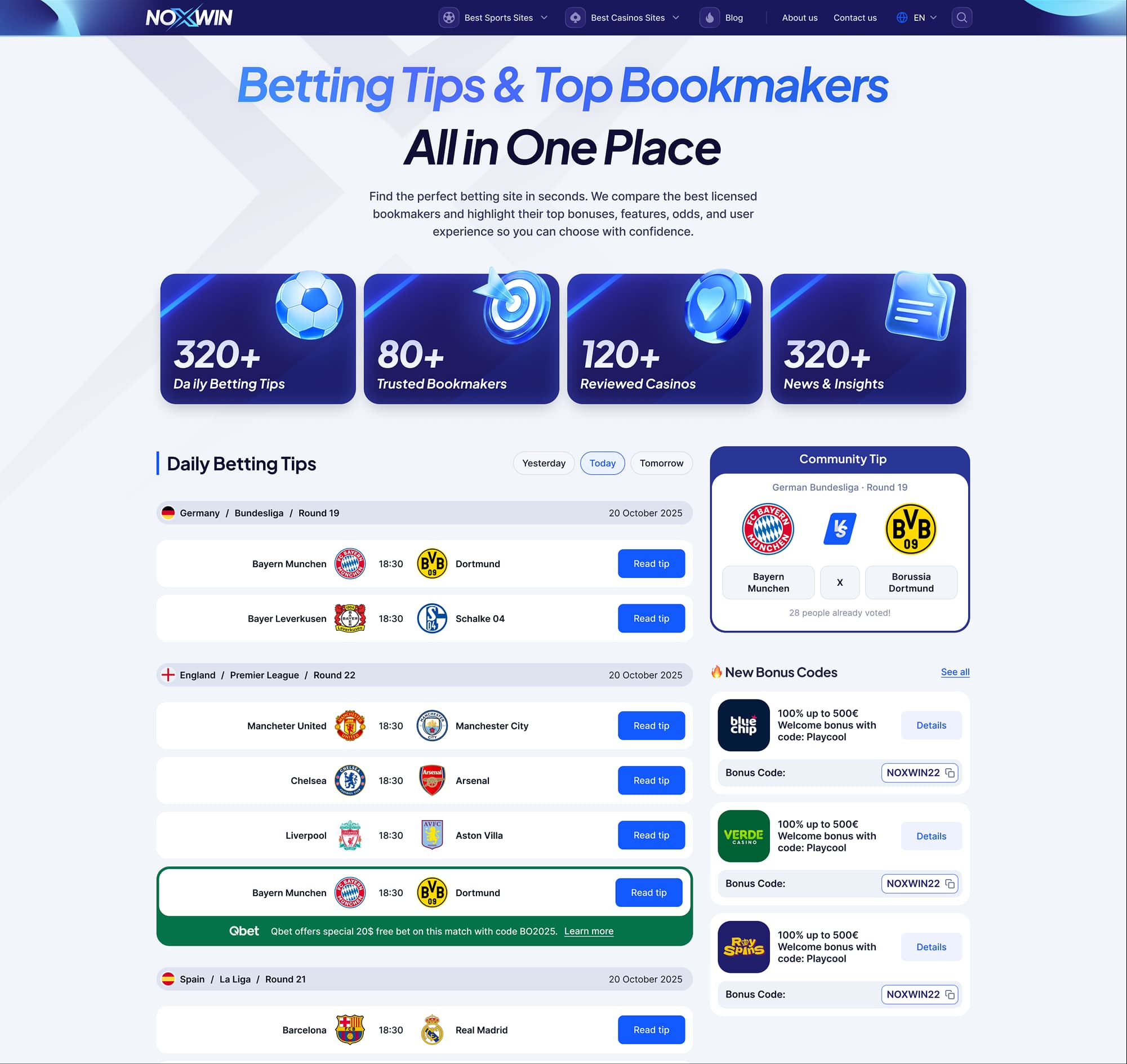 Noxwin betting tips redesign shown inside a desktop browser frame.