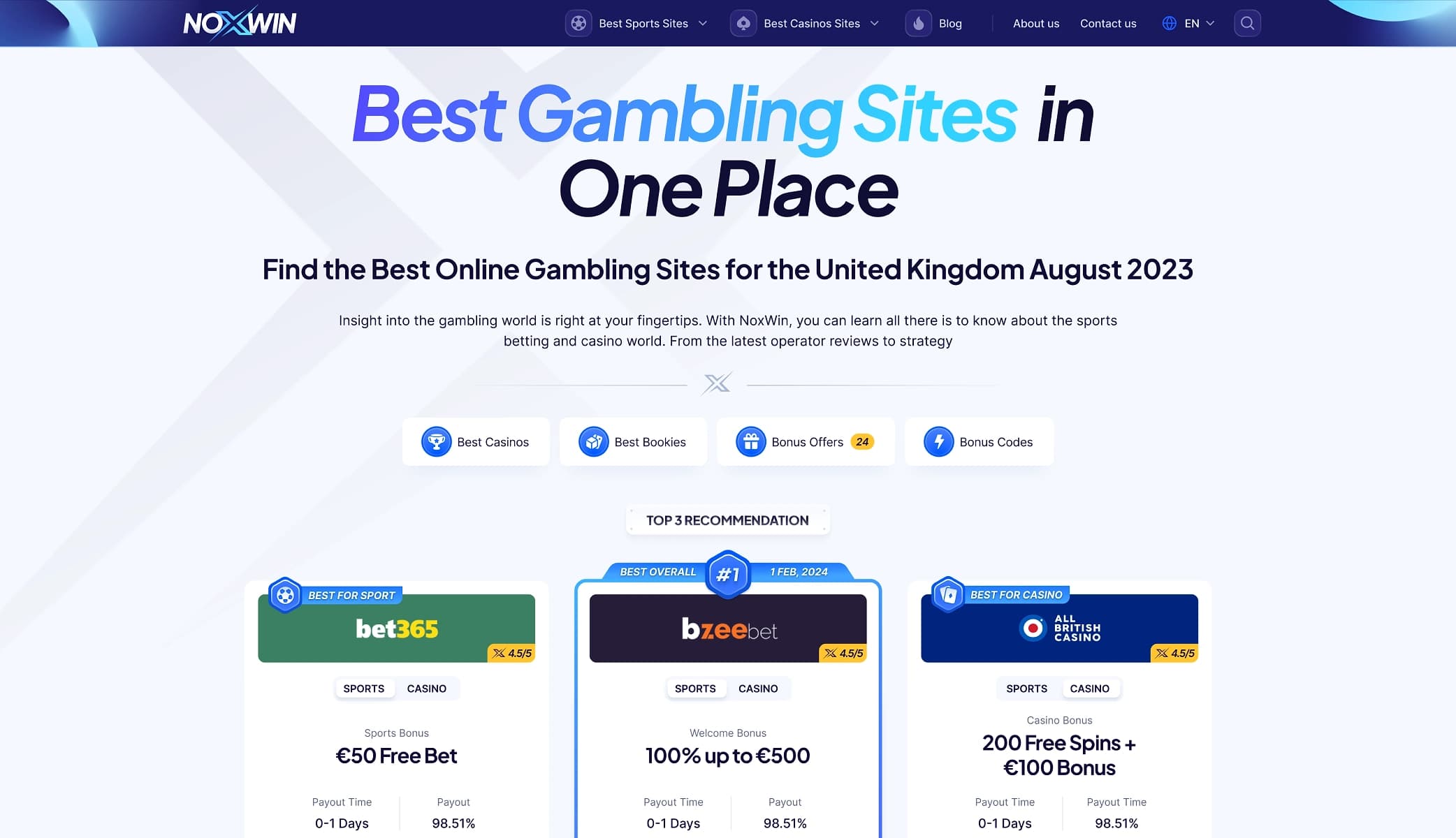 Earlier Noxwin casino-first homepage.
