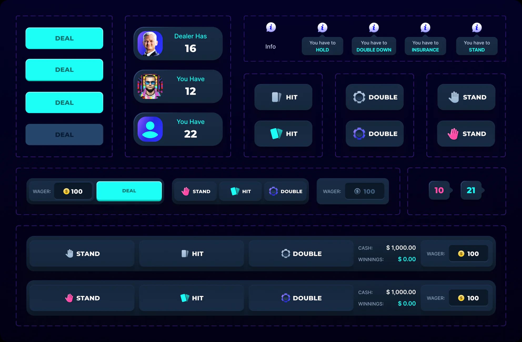 Blackjack UI component system