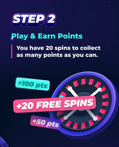 Tournament step 2 card explaining free spins and point collection.